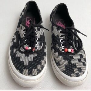 Vans black and cream checkered sneakers with beads
